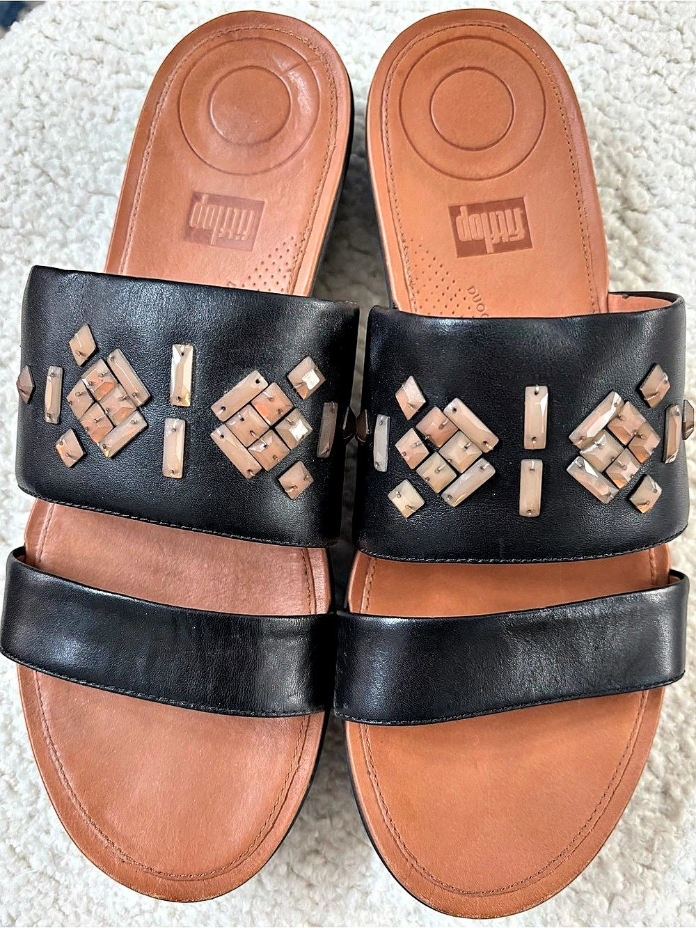 FitFlop Embellished Black Leather Sandals